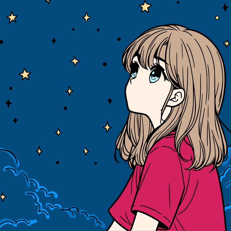 girl looking at stars realistic