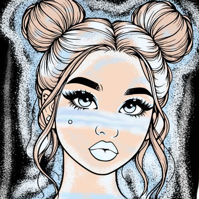 realistic girl with two buns on her hair and lips