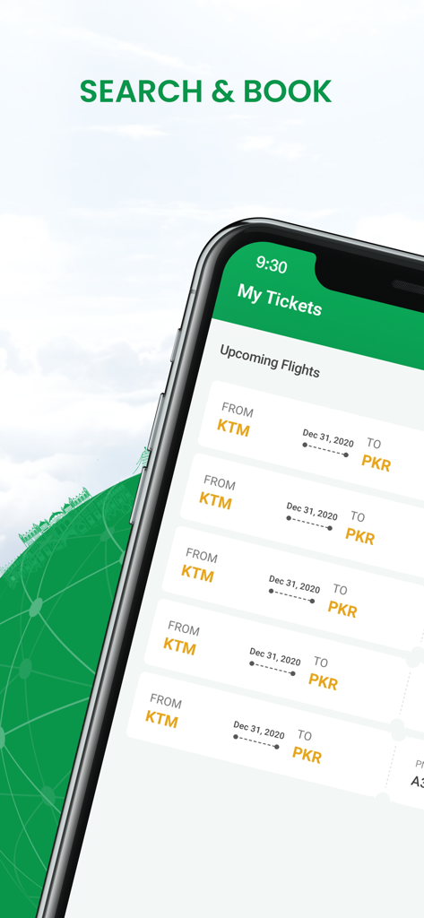Yeti Airlines - Yeti Airlines mobile app screen displaying upcoming flight tickets and booking interface.