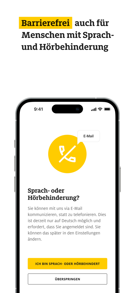 ADAC Pannenhilfe - ADAC app screen showing accessibility options for users with speech or hearing impairments