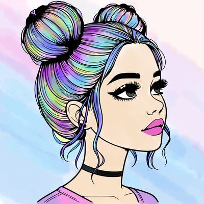 realistic girl with buns on the top of her head
