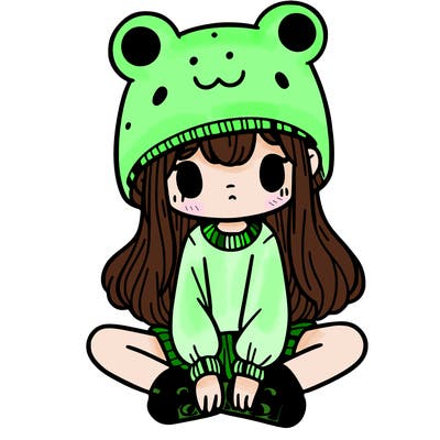 a girl wearing a frog hat and some frog socks