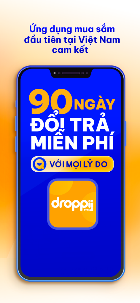 Droppii Mall - Droppii Mall app screen promoting a 90-day free return policy for all purchases