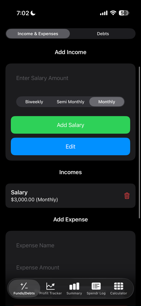 Budget Hive - Schermata dell'app Budget Hive che mostra l'interfaccia di entrate e uscite con un'opzione per aggiungere lo stipendio mensile e monitorare le spese.