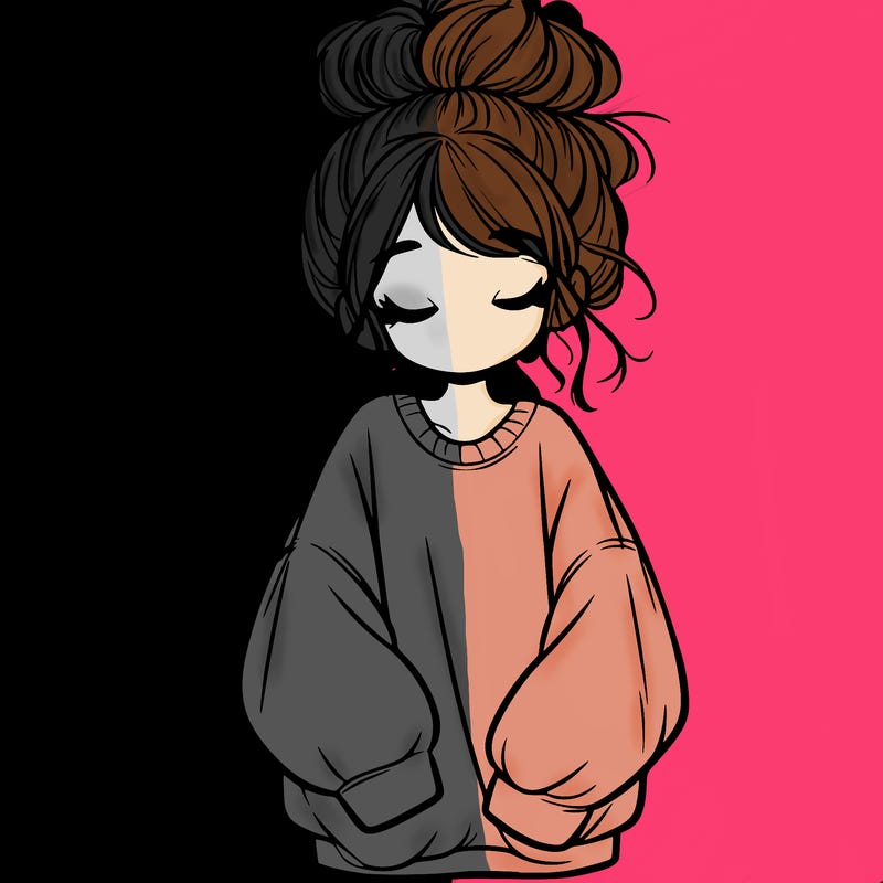 girl with baggy sweatshirt and messy bun