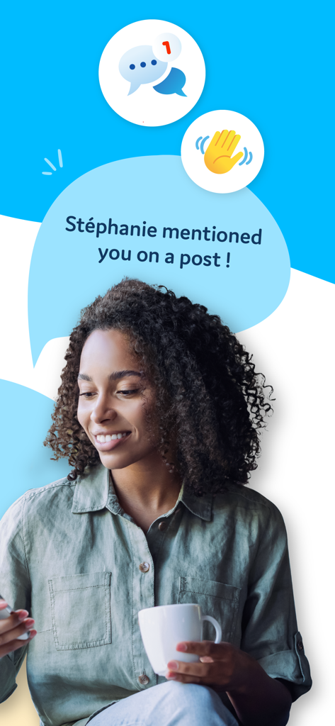 Steeple - Steeple 앱에서 게시물 언급 알림을 받고 미소 짓는 직원