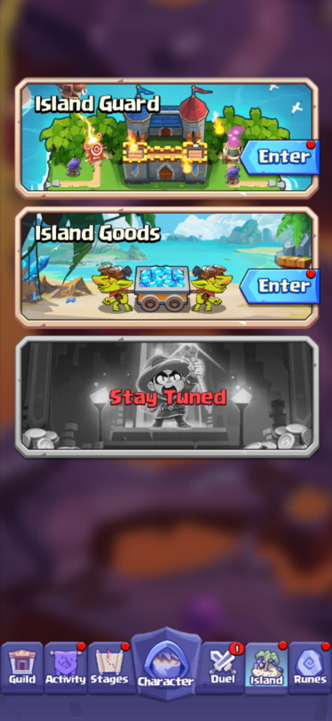 Rage Mage - Rage Mage island menu screen showing Island Guard and Island Goods activity modes