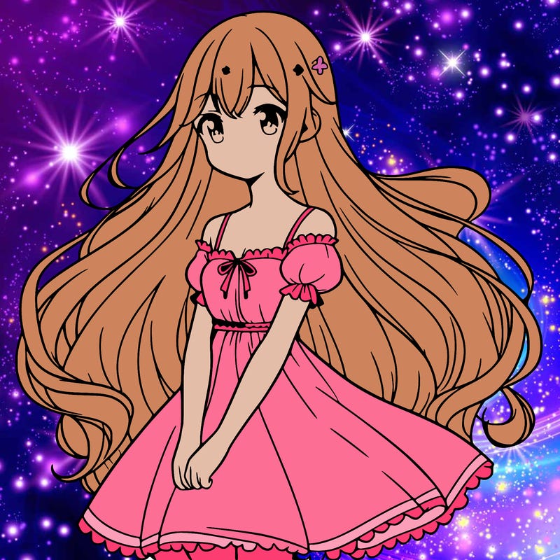 girl with long hair in a dress anime
