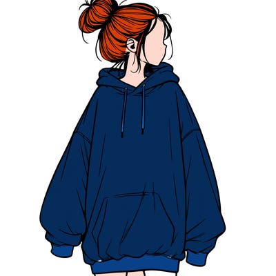 realistic girl with a oversized sweatshirt on and a bun