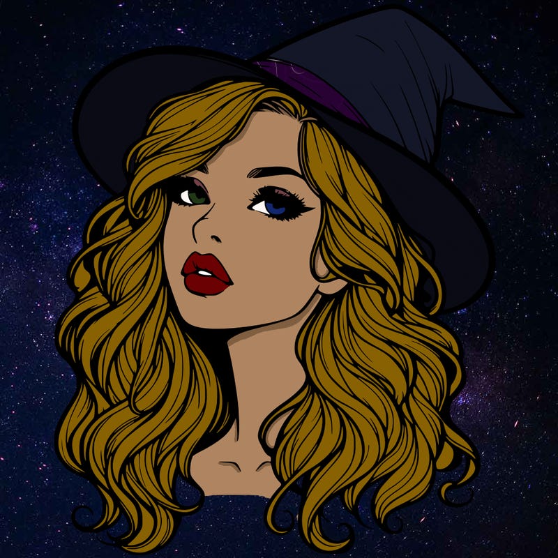 realistic witch girl with wavy hair and lips