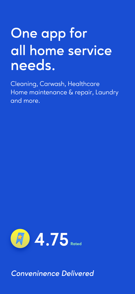 Good Guys - A blue screen for the Good Guys app highlighting services like cleaning, carwash, and home repair with a 4.75 star rating.
