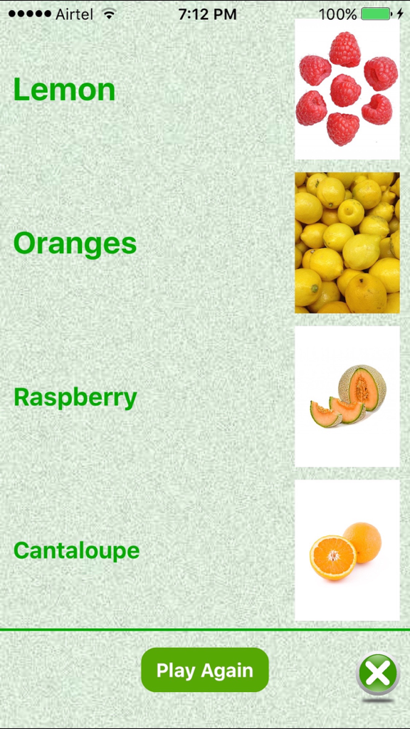 유아 어휘력 개발을 위한 교육용 과일 매칭 게임 화면