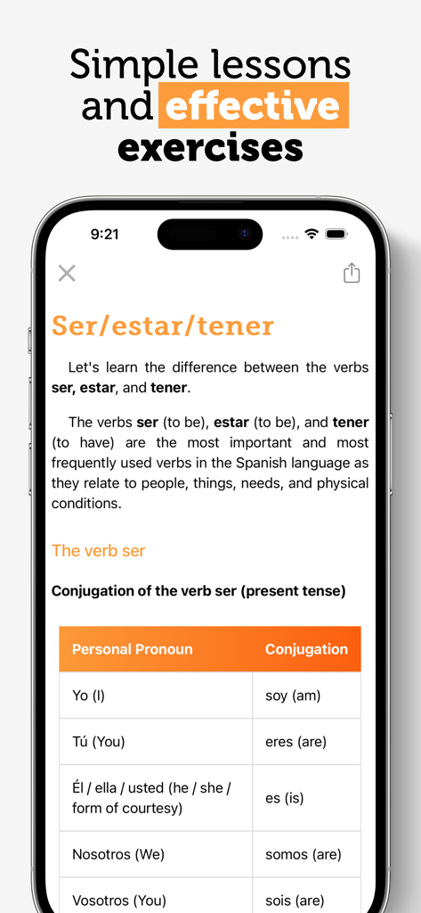 Spanish Grammar: Gramático - Spanish grammar lesson for ser estar and tener verbs with a conjugation table.