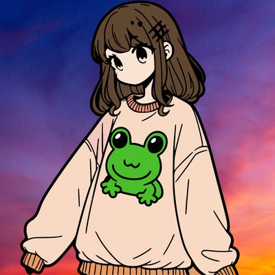 girl wearing frogging sweatshirt