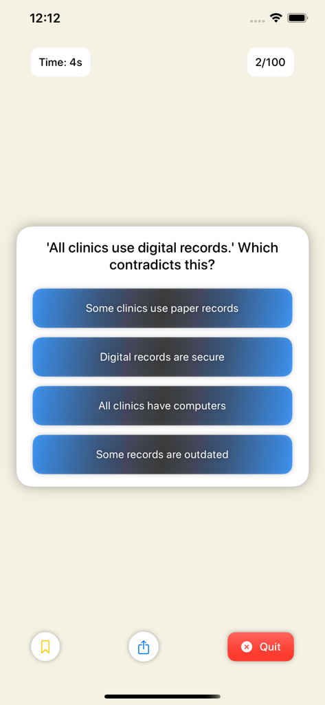 Pregunta de opción múltiple de razonamiento lógico en la interfaz de la aplicación HPAT Exam Prep Ireland