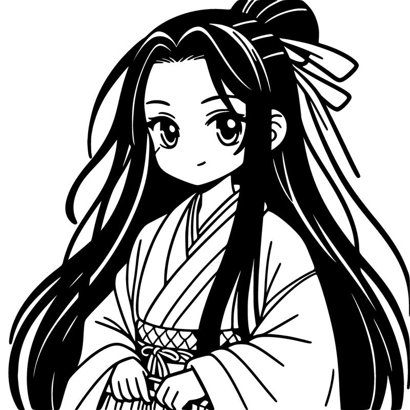 a japanese samurai girl with long black hair
