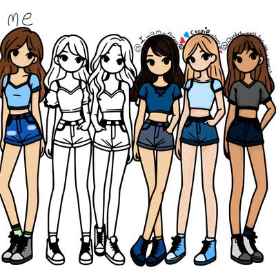 a group of girls wearing crop tops and shorts