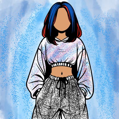 realistic girl faceless with baggy pants and a crop top
