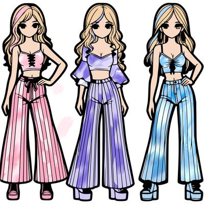 girls with flare pants and crop tops realistic