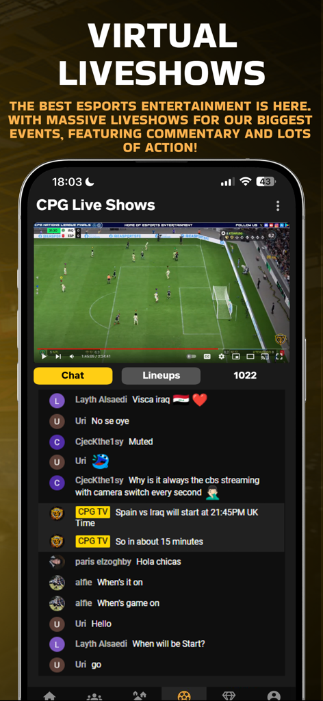 CPG - Competitive Pro Gaming - Live esports match stream with interactive chat on the CPG app