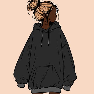realistic girl with a oversized sweatshirt on and a bun