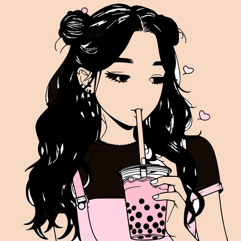 aesthetic realistic girl with boba