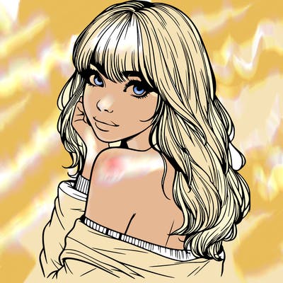 realistic girl with bangs looking over her shoulder