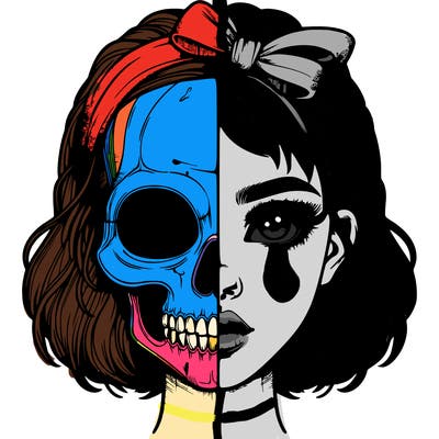 realistic girl with half skull mask