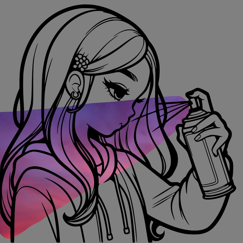 a realistic girl spray painting