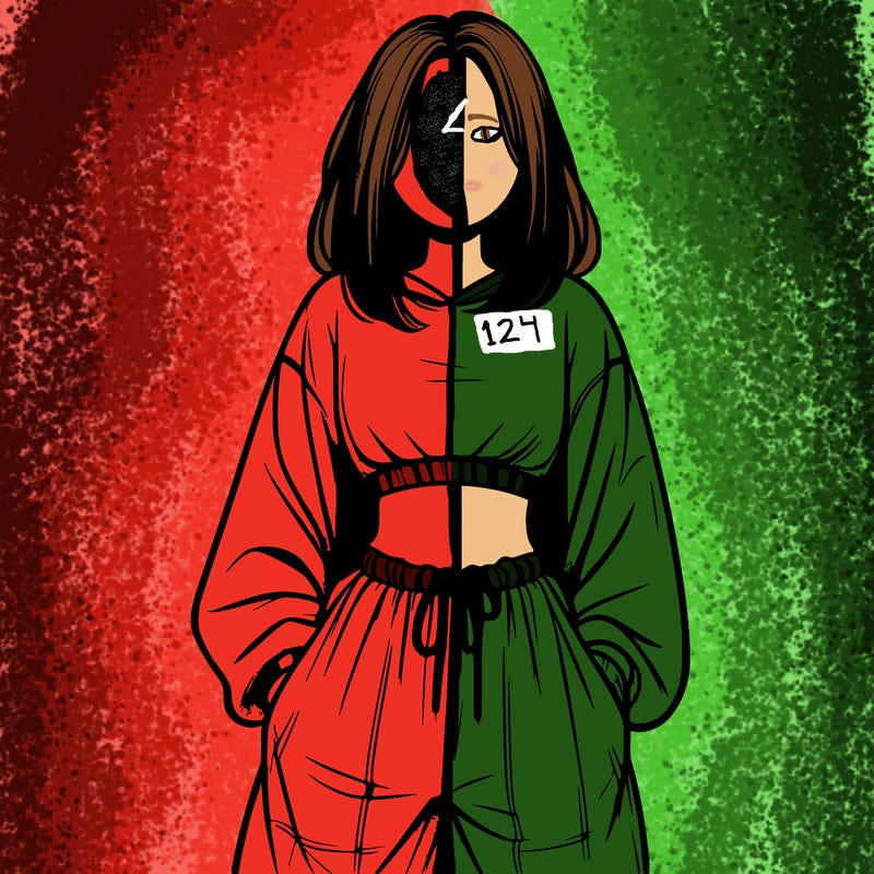 realistic girl faceless with baggy pants and a crop top