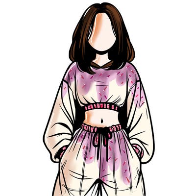 realistic girl faceless with baggy pants and a crop top