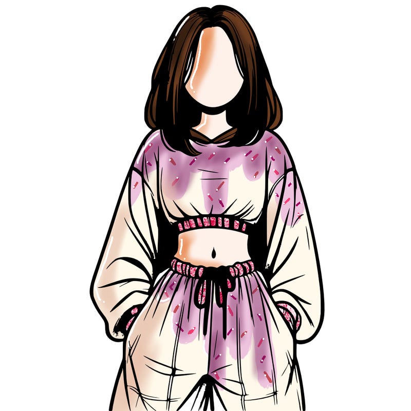 realistic girl faceless with baggy pants and a crop top