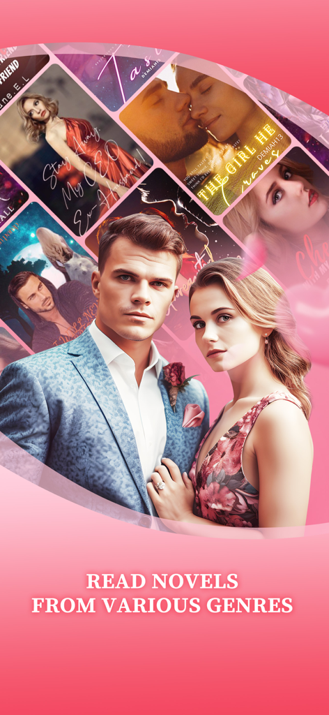 Una raccolta di copertine di romanzi romantici nell'app NovelsReader con vari tropi di storie
