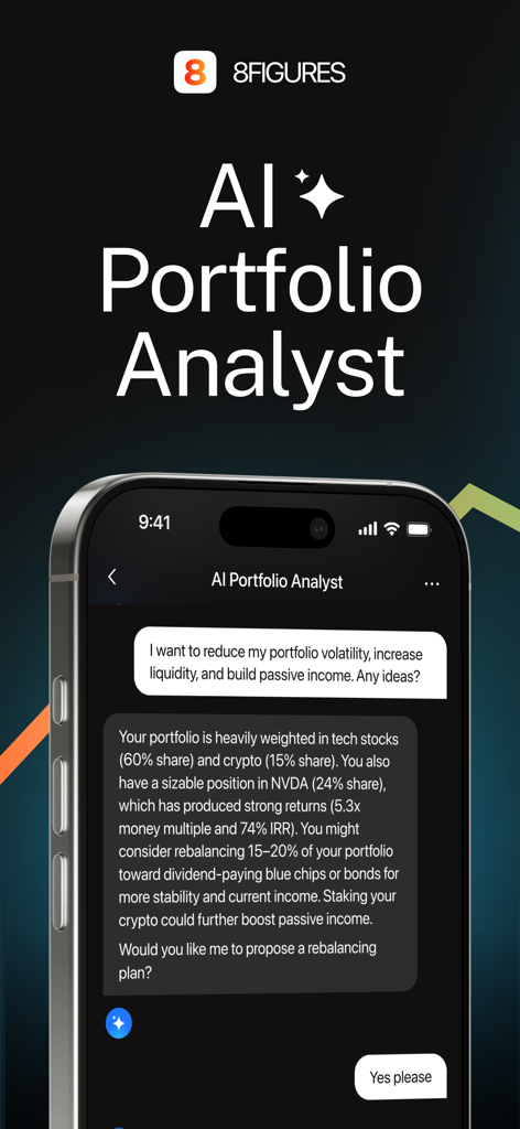 8FIGURES AI Investment Advisor - 8FIGURES AI portfolio analyst providing data-driven investment advice in a chat interface