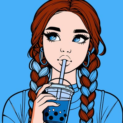 realistic girl with braided hair drinking boba