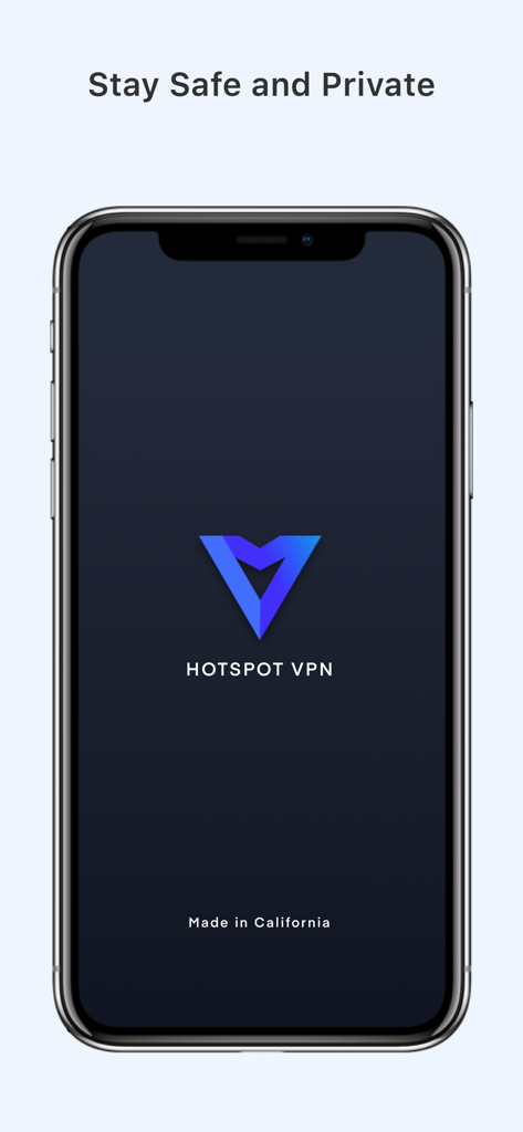 Hotspot VPN app splash screen on an iPhone showing the logo and the slogan Stay Safe and Private.