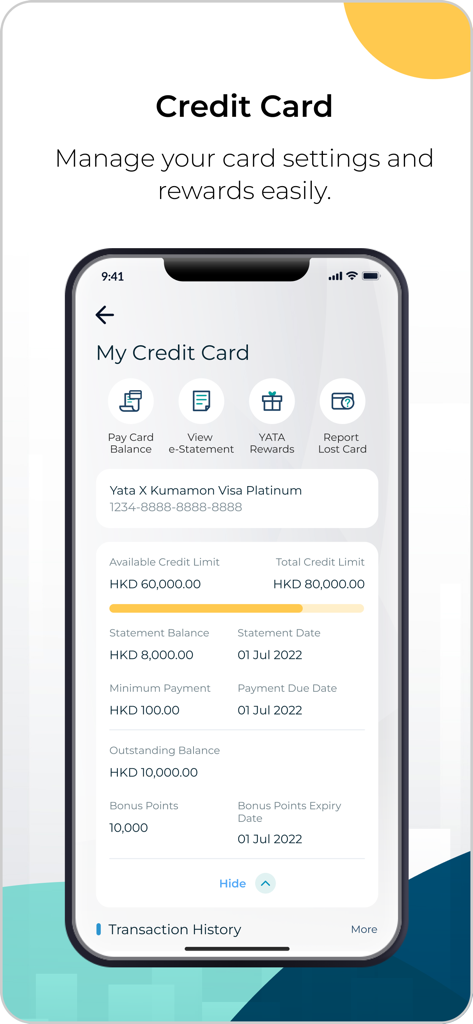 Fubon+ HK - Mobile screen of Fubon Plus HK app displaying credit card balance and payment information