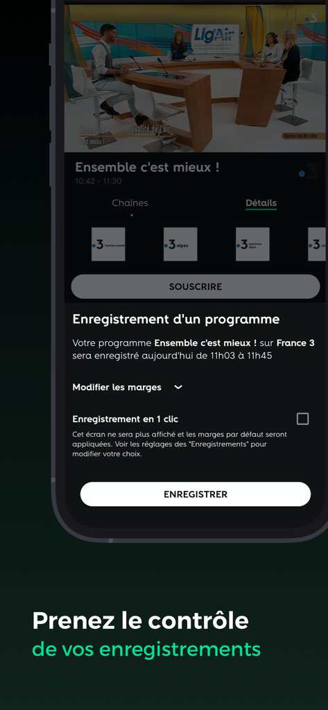 Oberfläche der RED TV-Mobil-App, die die Programmaufzeichnungsfunktion auf einem Smartphone anzeigt.