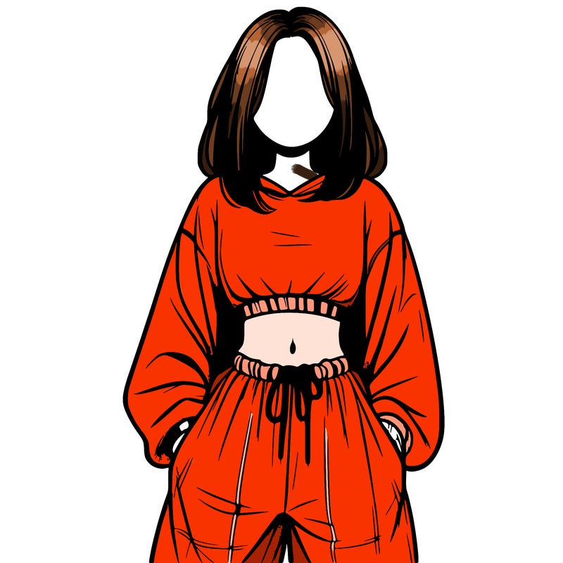 realistic girl faceless with baggy pants and a crop top