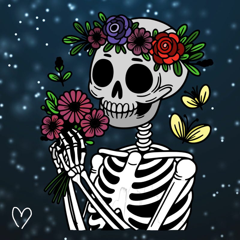 skeleton girl with flowers