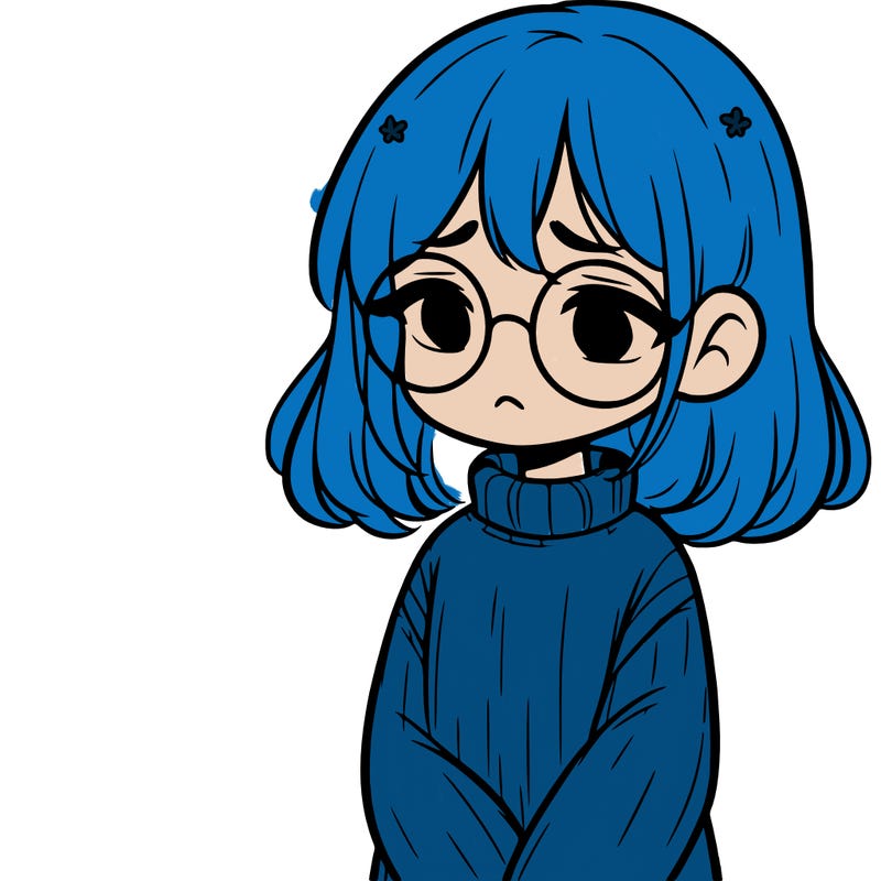 sad girl with glasses in a sweater
