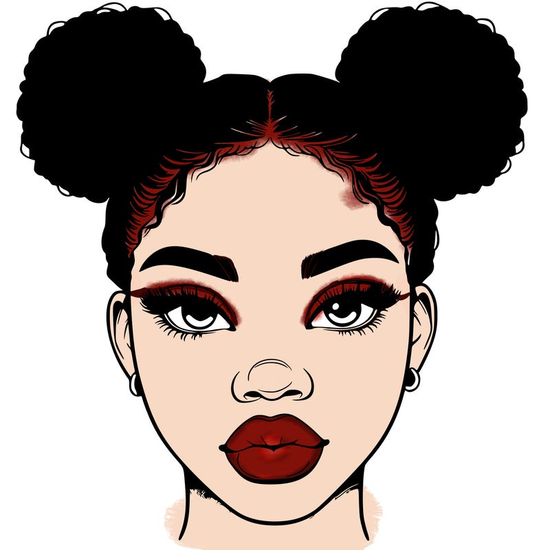 realistic black woman with two buns