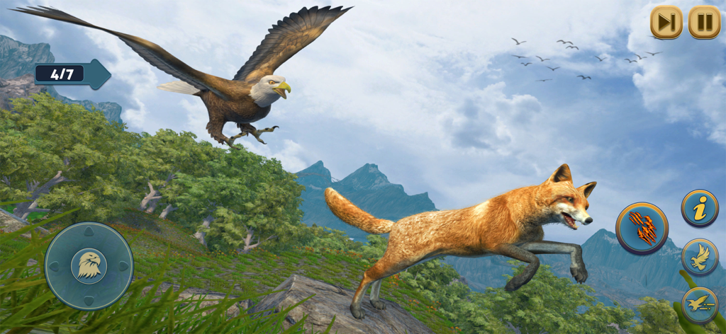Eagle Bird Wild Life Sim Games - Bald eagle hunting a fox in a mountain wilderness simulator game