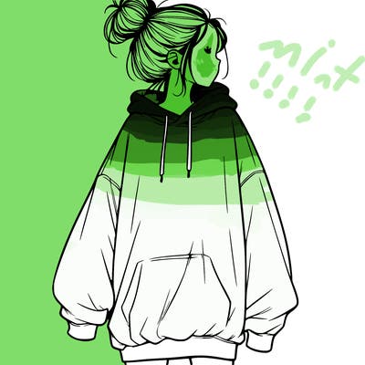 realistic girl with a oversized sweatshirt on and a bun
