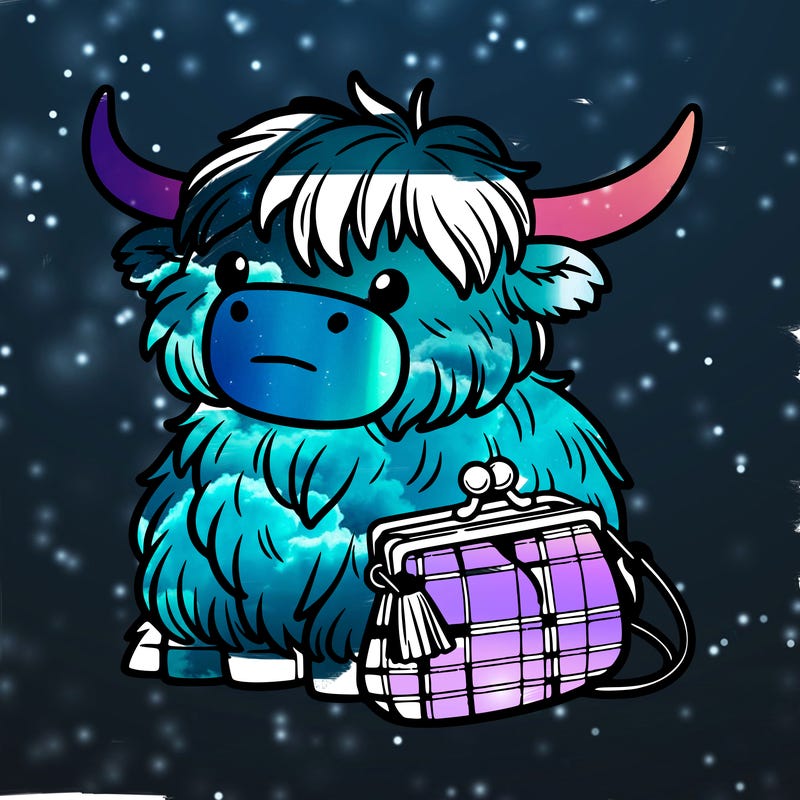 highland cow in a purse
