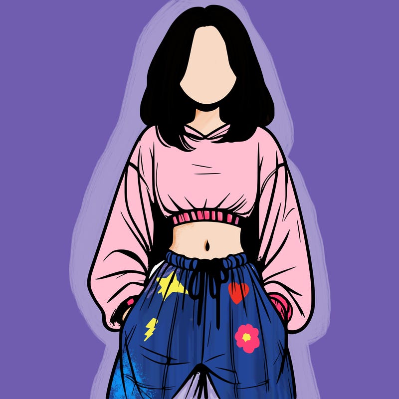 realistic girl faceless with baggy pants and a crop top