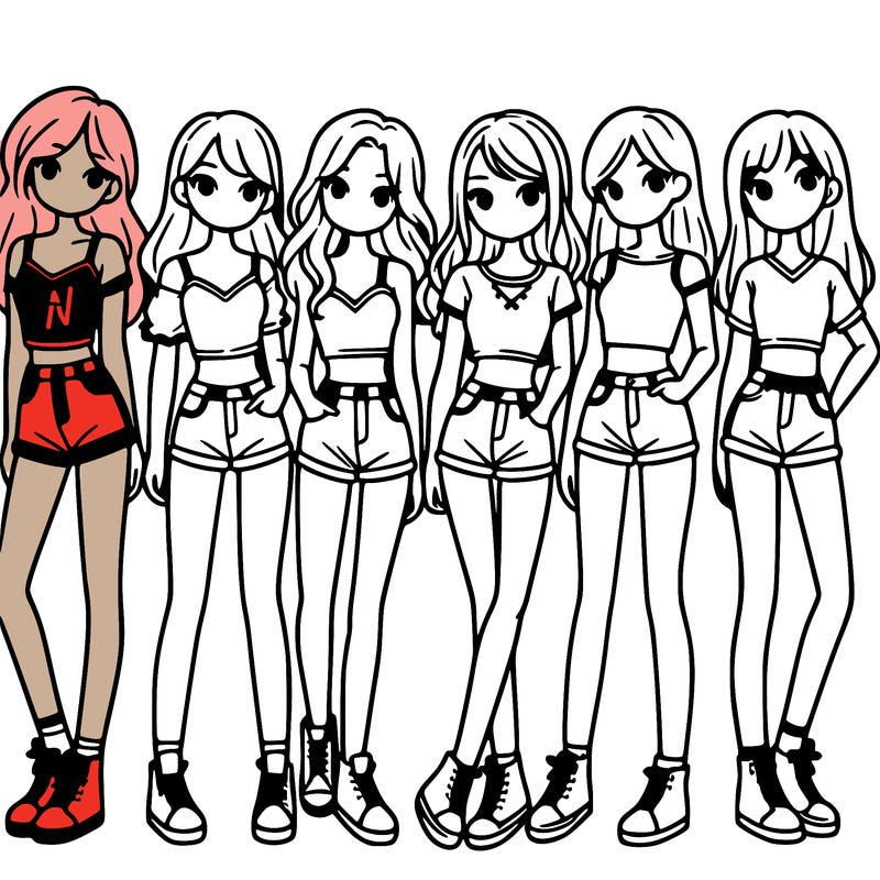 a group of girls wearing crop tops and shorts