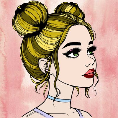 realistic girl with buns on the top of her head