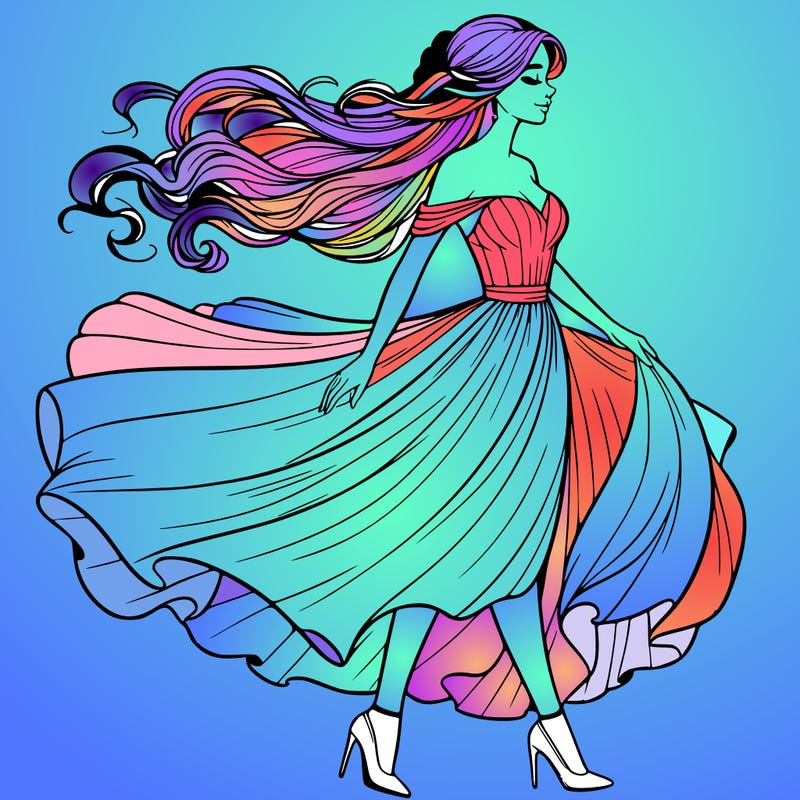 realistic woman in a dress flowing in the wind