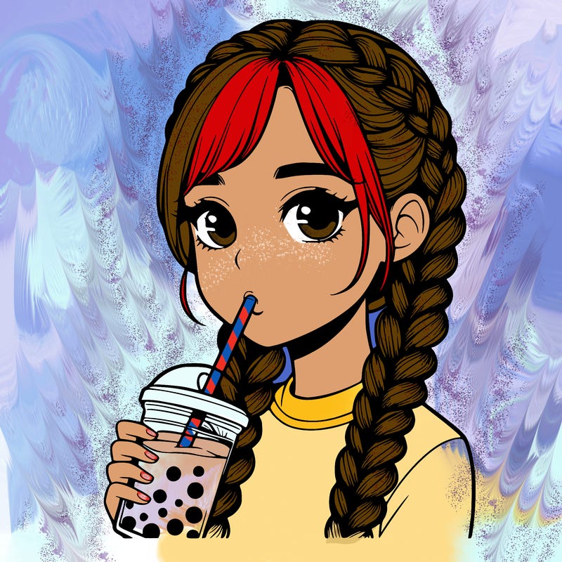 realistic girl with braided hair drinking boba